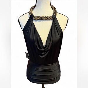 NWT (vintage) Bebe Satin Black Halter top with cowl neck
Size Small
